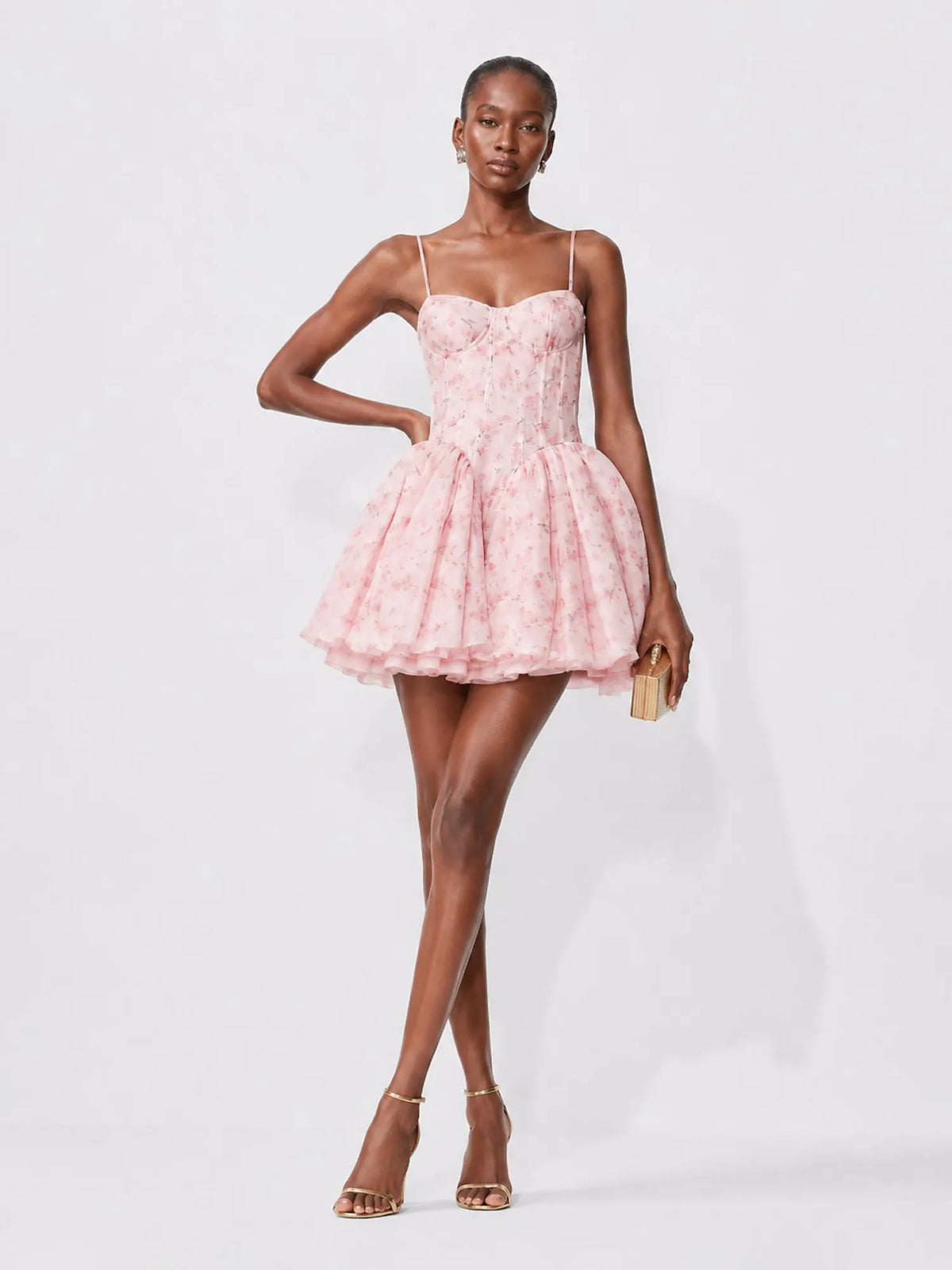 Nadia Gentle Floral Print Mini Dress In Pink