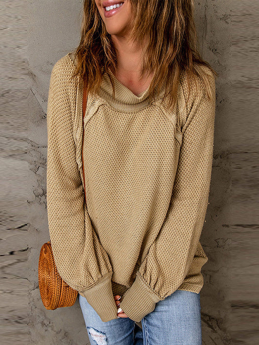 Long Sleeves Loose Solid Color Split-Joint Split-Side Round-Neck Pullovers Sweater Tops