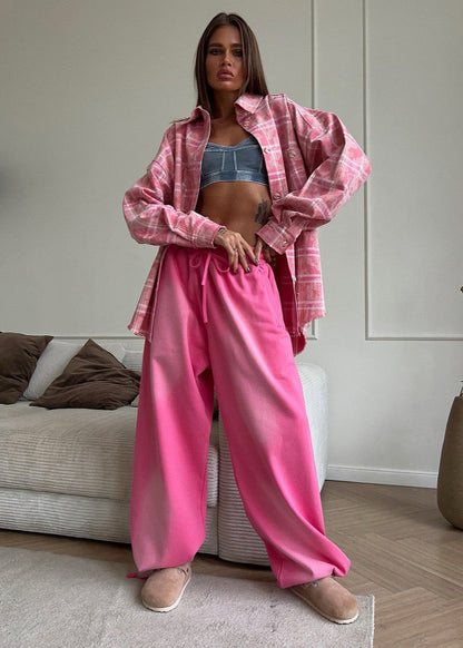 Oversized Cotton Polyester Plaid Shirt With Distressing