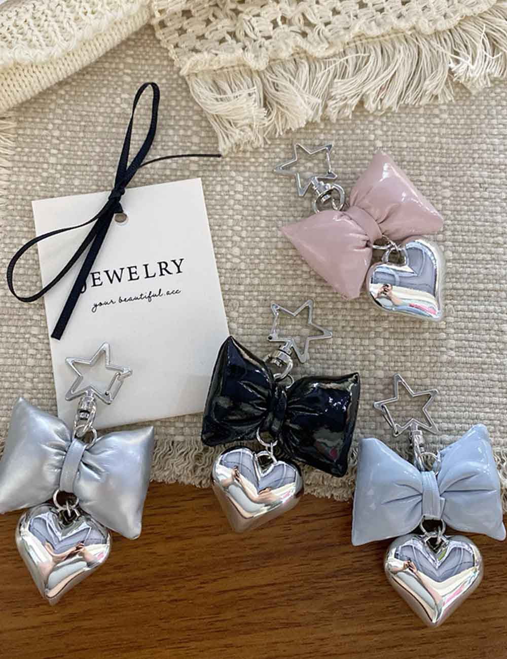 Trendy Heart Pendant Bow Bag Charm