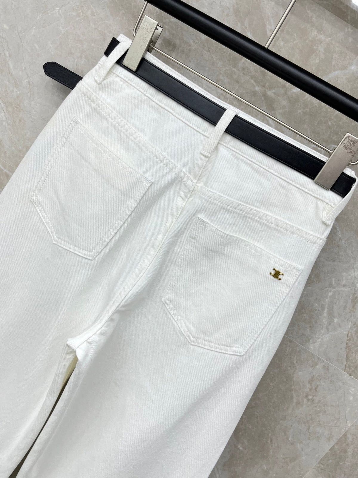 Celine 26S Patch Pocket Wide-Leg Jeans Cream White Demin 351184