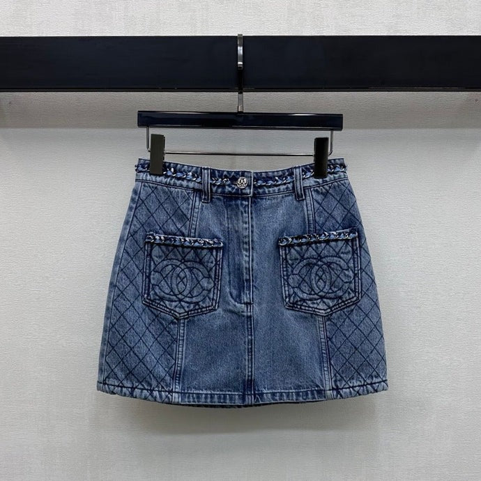 Chanel 2026 Denim Midi Skirt Blue Cotton 356137
