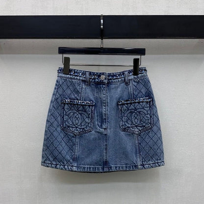 Chanel 2026 Denim Midi Skirt Blue Cotton 356137