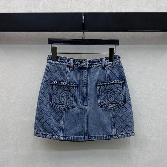 Chanel 2026 Denim Midi Skirt Blue Cotton 356137