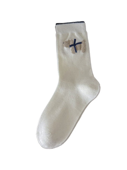 Rufia - White Mid-calf Socks with Various Patterns – 7 Options