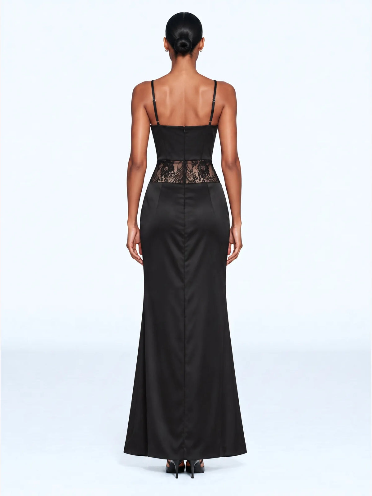 Amelia Spaghetti Strap Lace-Trimmed Slit Maxi Dress