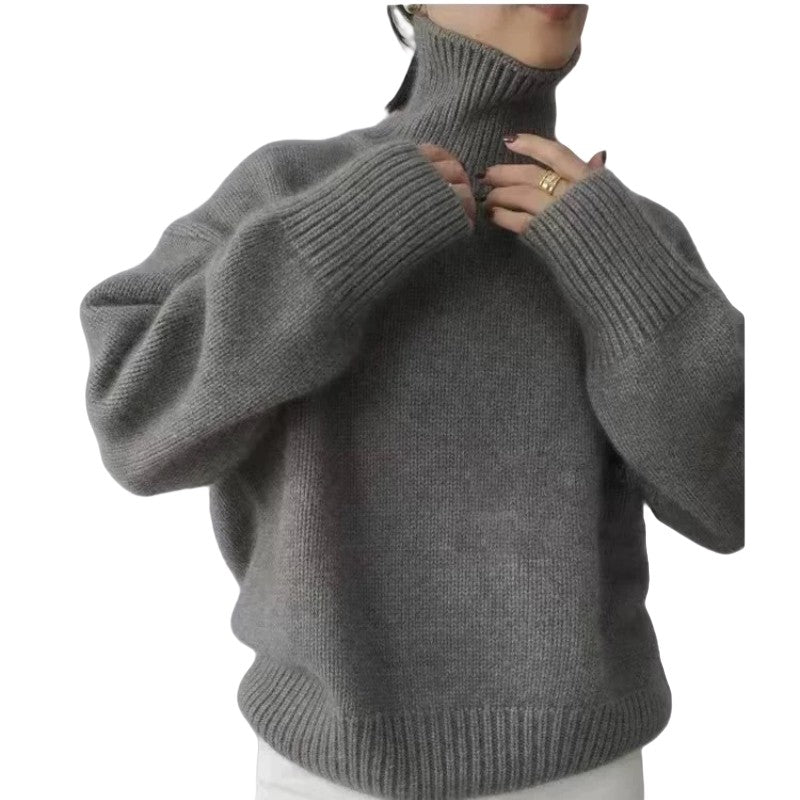 Solid Color High Neck Sweater