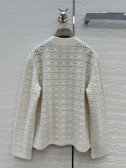 LP AROLA CROCHETED CARDIGAN IN WHITE WOOL