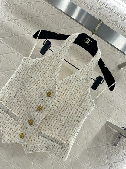CC 26 Halter Neck Vest Cream Cotton Wool 331226