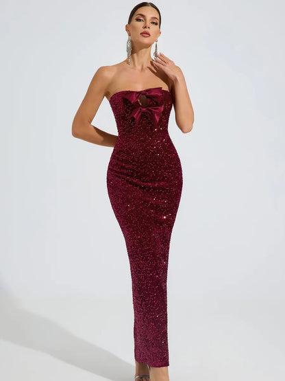 Hailey Sequin Bow Strapless Maxi Dress