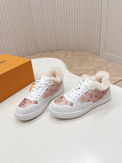 LV Stadium Sneaker White Pink Cowhide Cotton Wool 595428