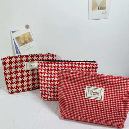 Cosbai - Red Houndstooth Canvas Cosmetic Bag