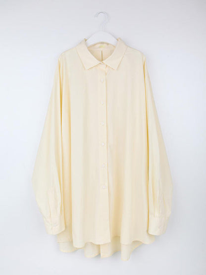 Long Sleeves Loose Buttoned Hollow Pleated Solid Color Split-Joint Lapel Blouses&Shirts Tops