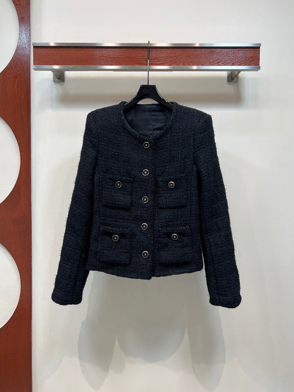 CC 25 Round-Neck Black Tweed Jacket 304703