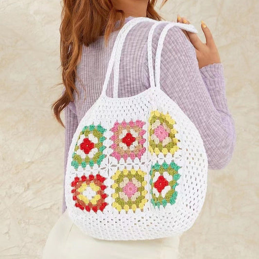 Crochet Granny Square Bag Floral Stitching Handmade Bag