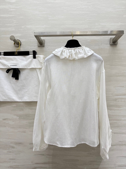 CC Pleated Shirt White Cotton Linen 343303