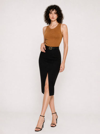 Natalya Slit Straight Midi Skirt