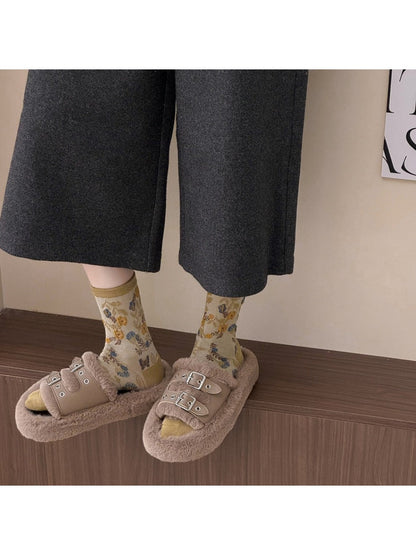 Rufia - Simple Flower Mid-Calf Socks - Chic &amp; Sweet
