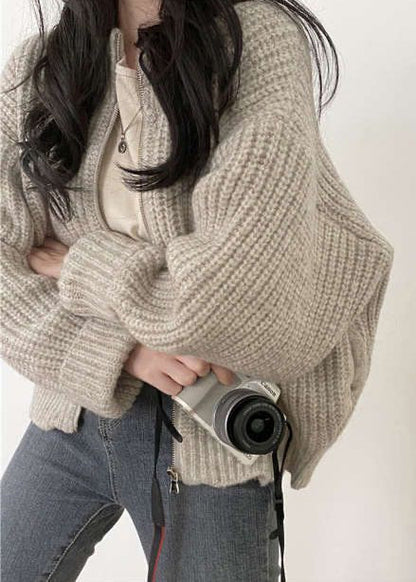Chunky Knit Cardigan Zip Up Ribbed Sweater