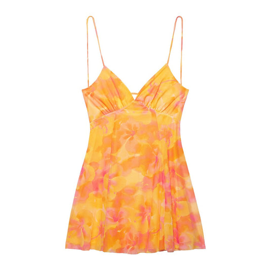 Troposa - Backless Mini Dress - Floral &amp; Leopard &amp; Leaf