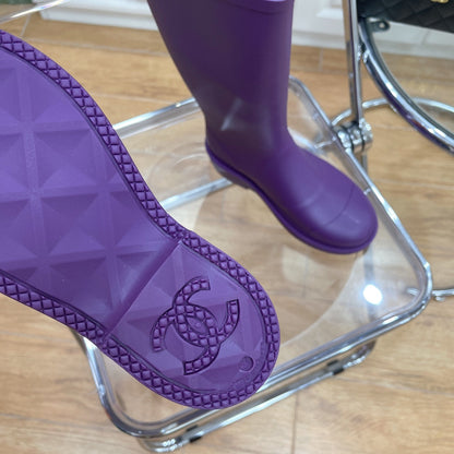 Chanel 26 Vintage Rain Boots Purple Sheepskin 476070