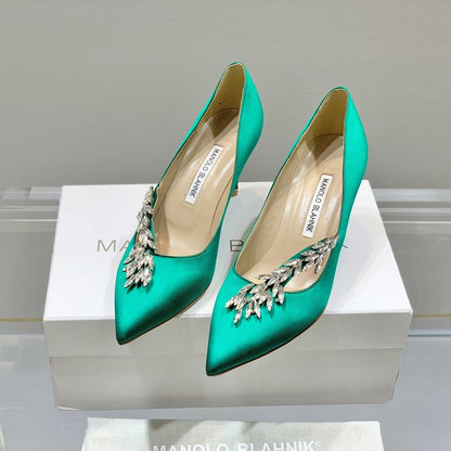 Manolo Women's Nadira Pumps 70 Green Satin