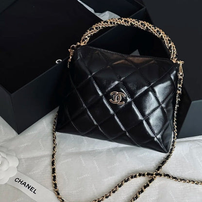 CHANEL CC 24b twist chain handle hobo lunch box bag 14×18.5×7cm