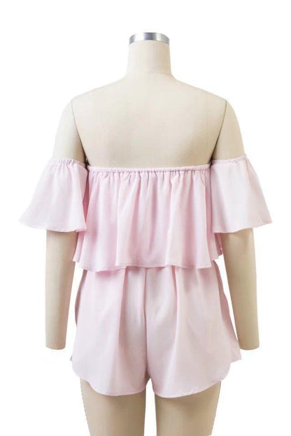 2018 New Arrival Off Shoulder Ruffle Spilled Shoulder Jumpsuit