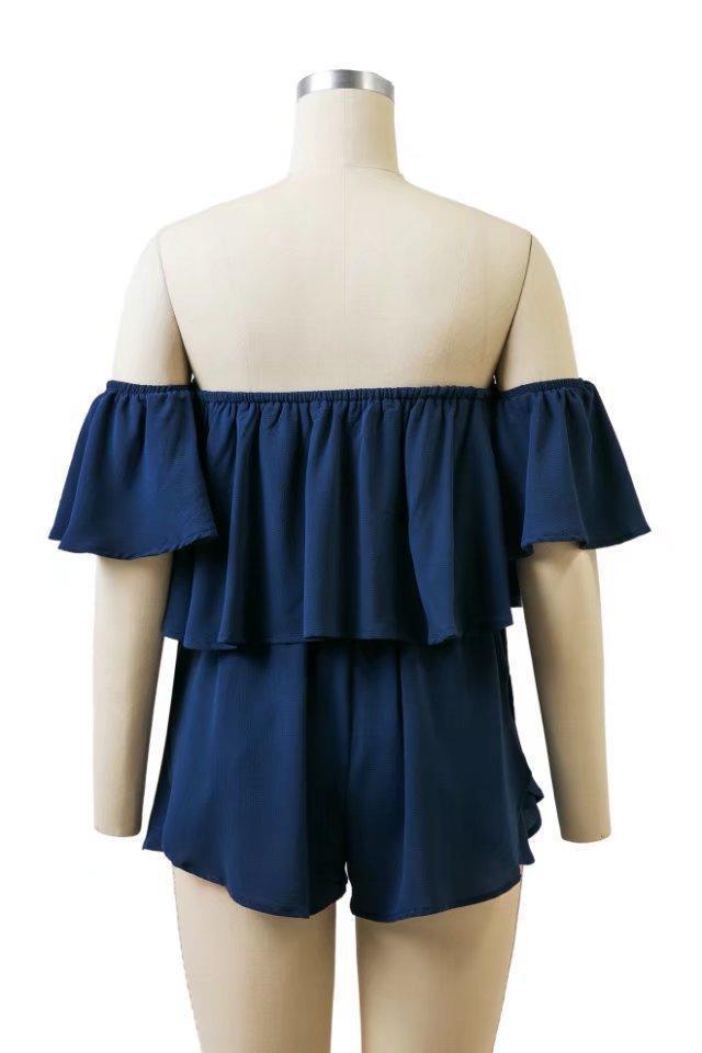 2018 New Arrival Off Shoulder Ruffle Spilled Shoulder Jumpsuit