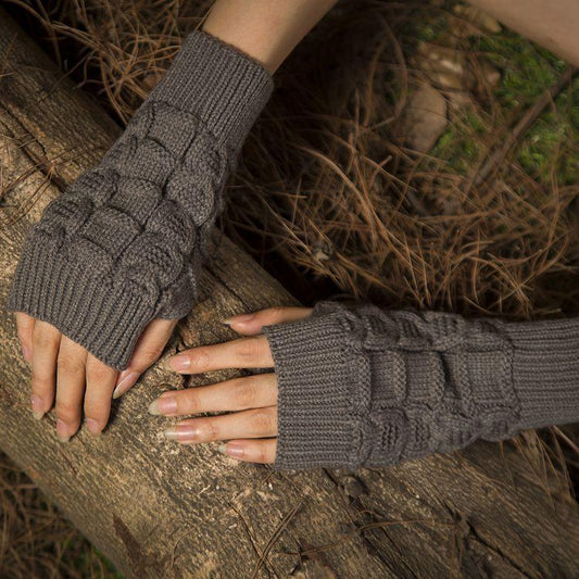 Half Refers To The Warm Knit Typing Women S Thick Wool Half Palm Gloves - 3