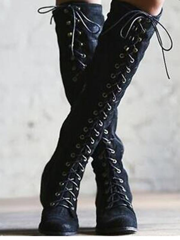 2018 Winter Rivet Bandage Thigh-High Boots Shoes