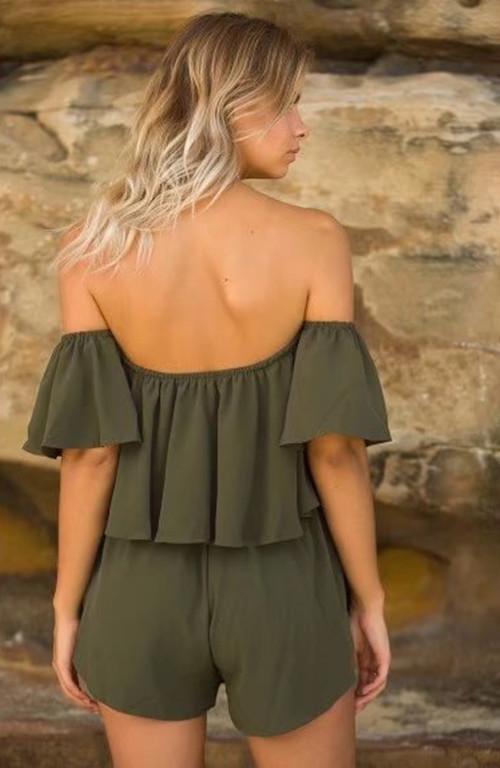 2018 New Arrival Off Shoulder Ruffle Spilled Shoulder Jumpsuit