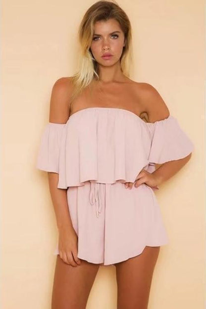 2018 New Arrival Off Shoulder Ruffle Spilled Shoulder Jumpsuit