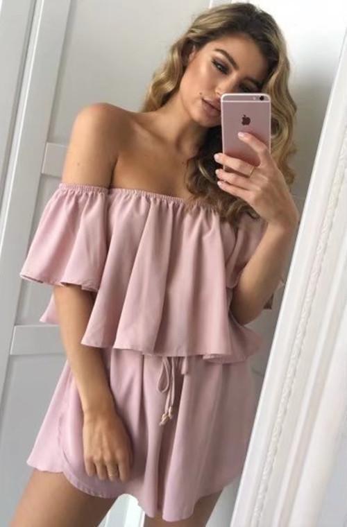 2018 New Arrival Off Shoulder Ruffle Spilled Shoulder Jumpsuit