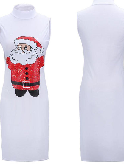 Stylish Women Xmas Dress Bodycon Round Neck Sleeveless Ladies Casual Party Dress