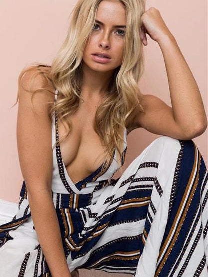 Spaghetti Strap Stripe Wide Leg Pants Jumpsuit