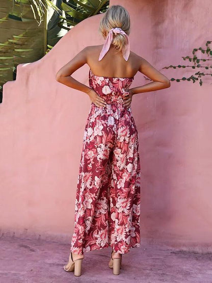 Flower Off Shoulder Boho Beach Jumpsuit