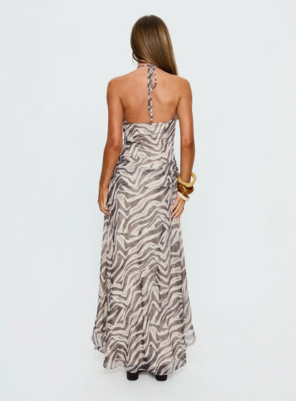Roxine Asymmetrical Halter Maxi Dress Animal Multi