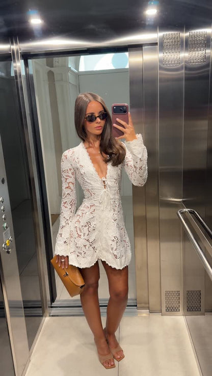 Serafina Lace Tie-Front Mini Dress