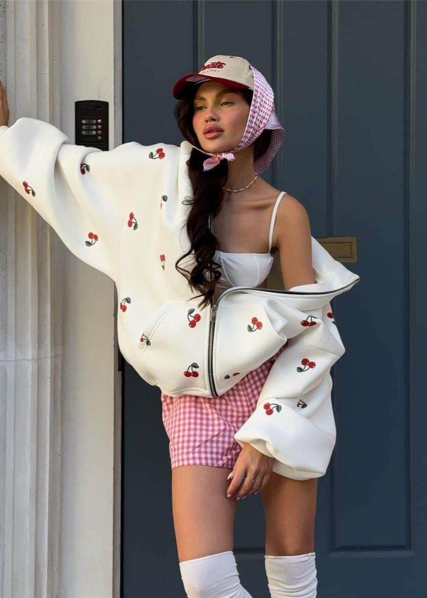 Oversized Zip Up Hoodie With Puff Sleeves