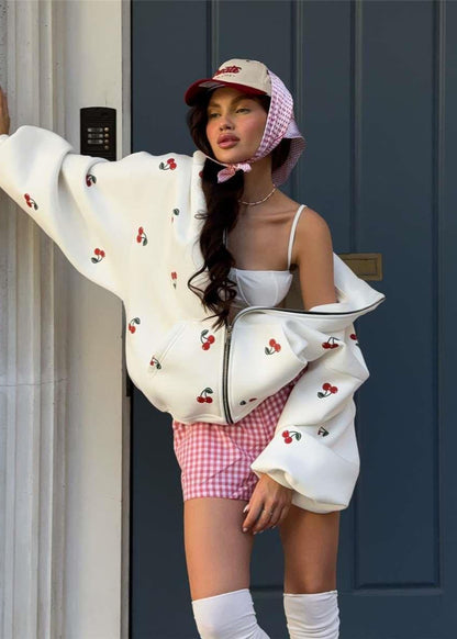 Oversized Zip Up Hoodie With Puff Sleeves