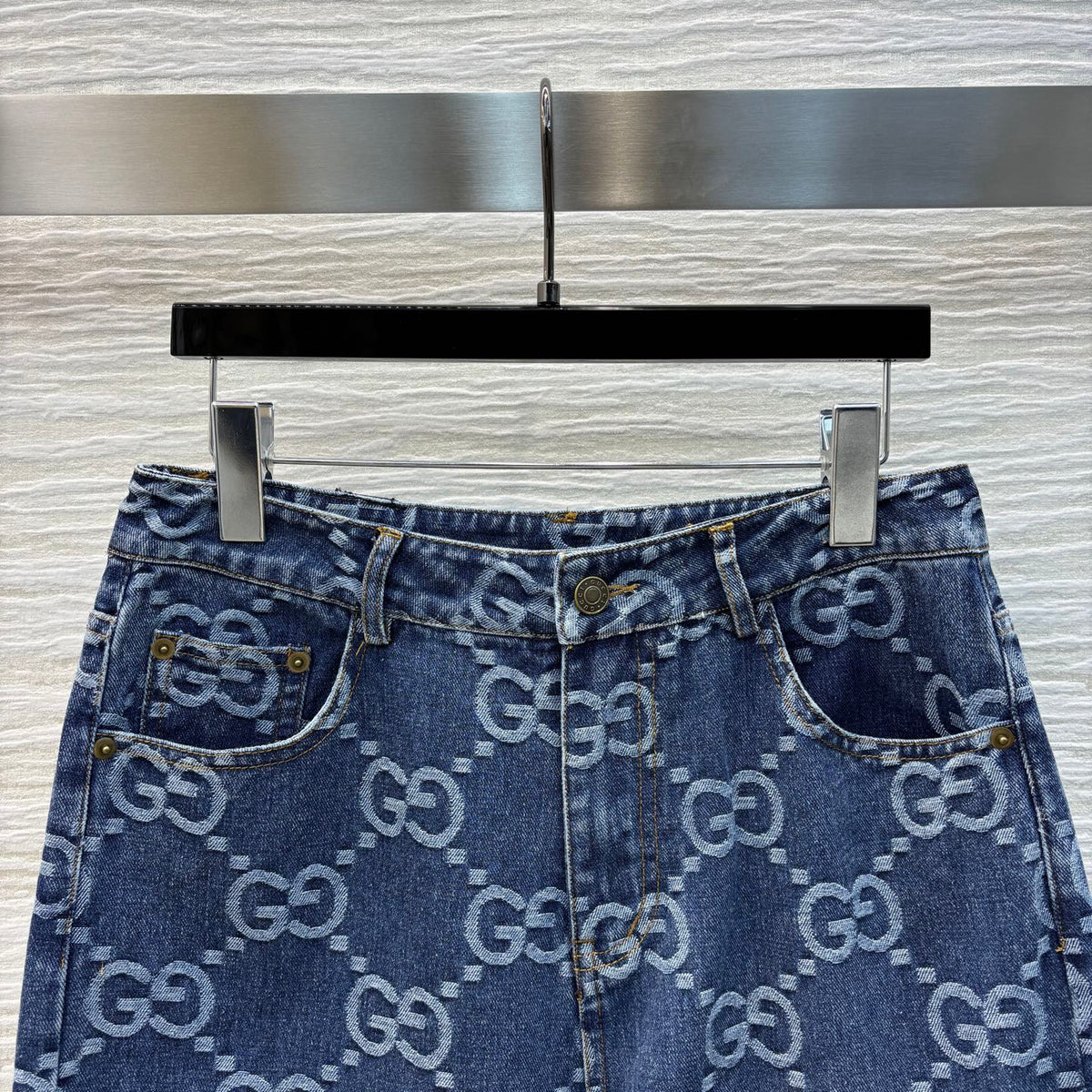 Gucci 2025 Logo Jacquard Straight Jeans Blue Cotton
