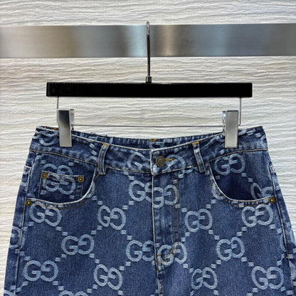 Gucci 2025 Logo Jacquard Straight Jeans Blue Cotton