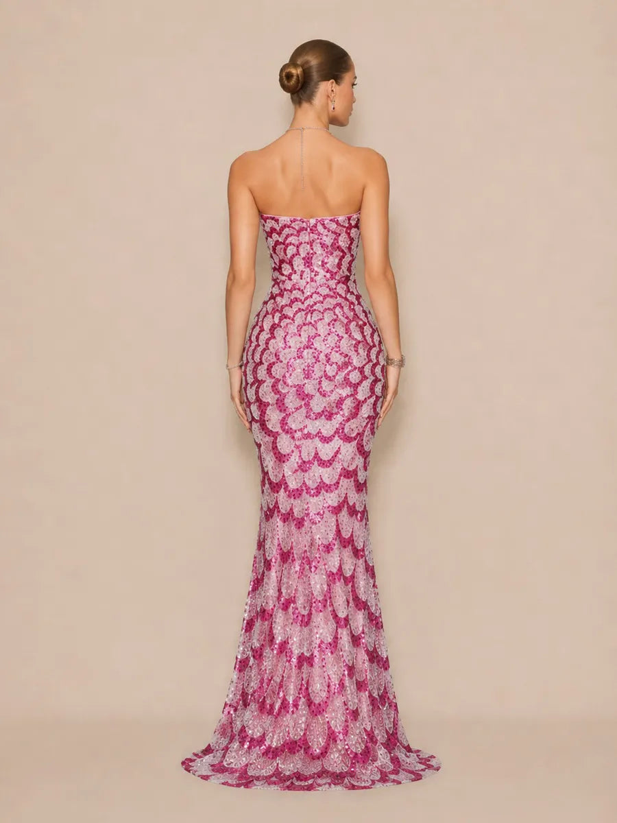 Aileen Romantic Contour Strapless Sequin Maxi Dress