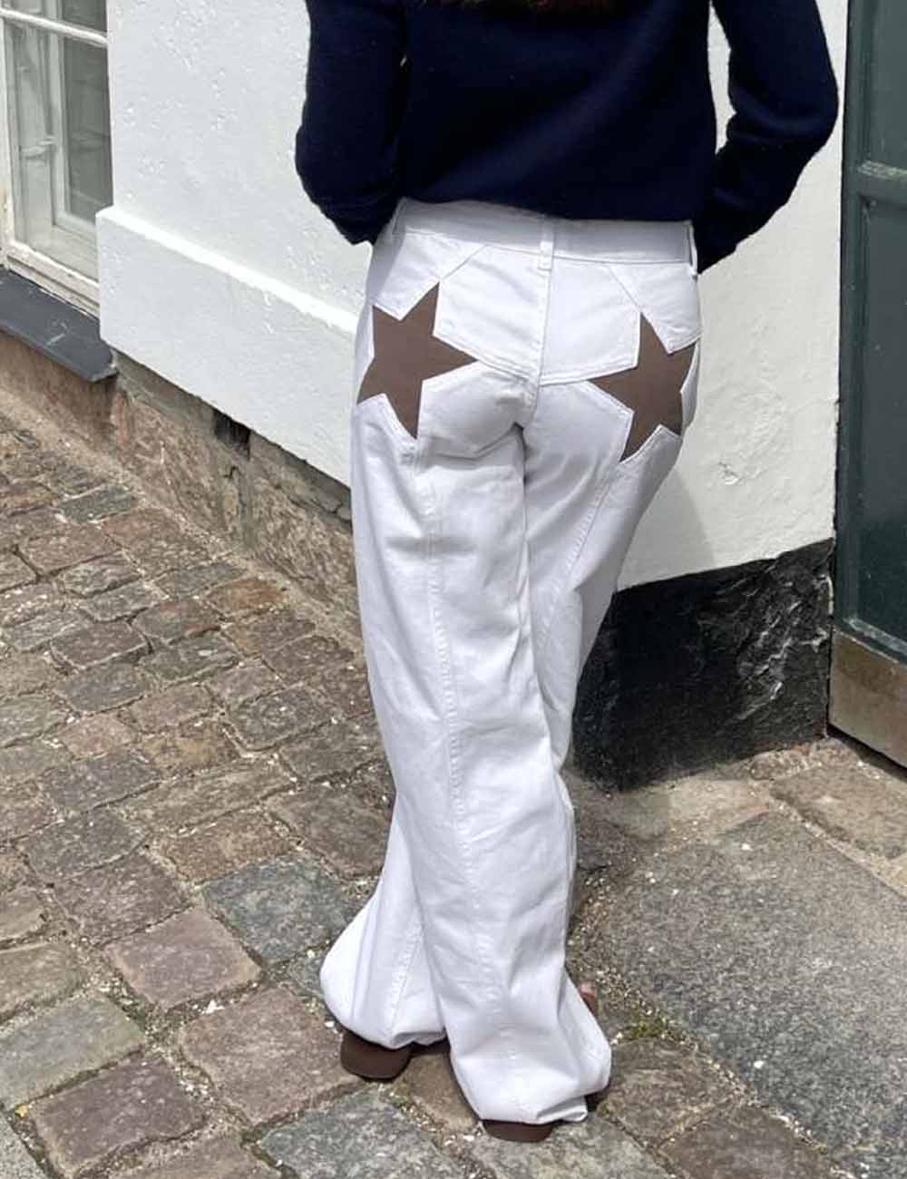 Trendy Color Contrast Splicing Star Denim Pants