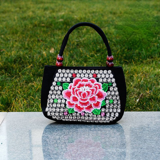 Ethnic Women'S Bag Embroidered Hand-Held Canvas Bag Shopping Hand-Held Coin Purse Mini Bag.