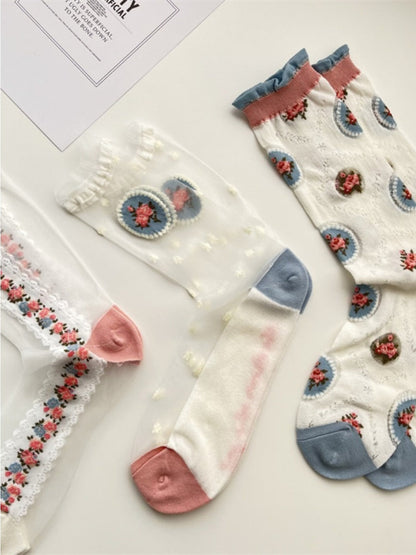 Rufia - Floral Lace Socks - Japanese Style