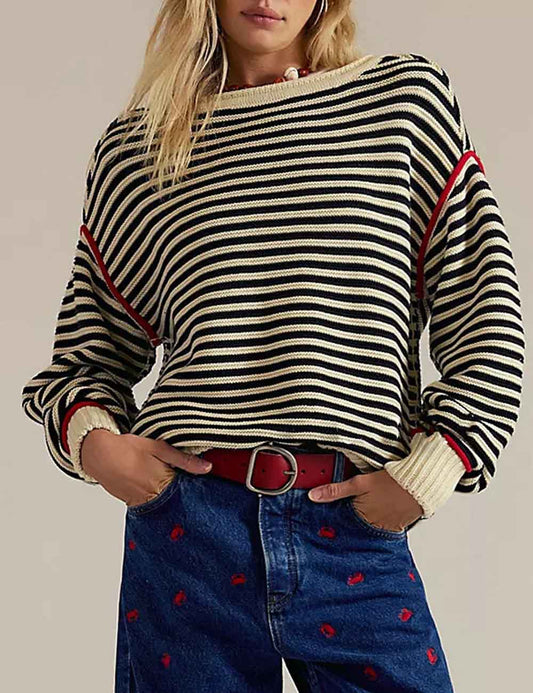 Casual Striped Crew Neck Long Sleeve Sweatshirt