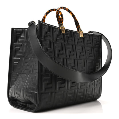 Vitello Plexiglass FF Embossed Medium Fendi Sunshine Shopper Tote Black