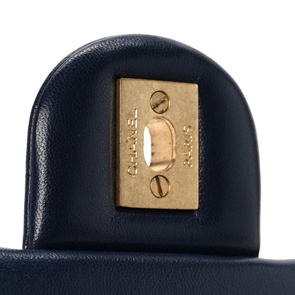 Lambskin Quilted Mini Pearl Crush Rectangular Flap Navy Blue